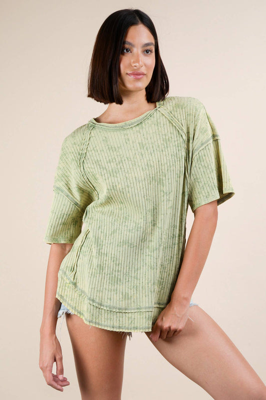 Mineral Washed Oversized Sage Top