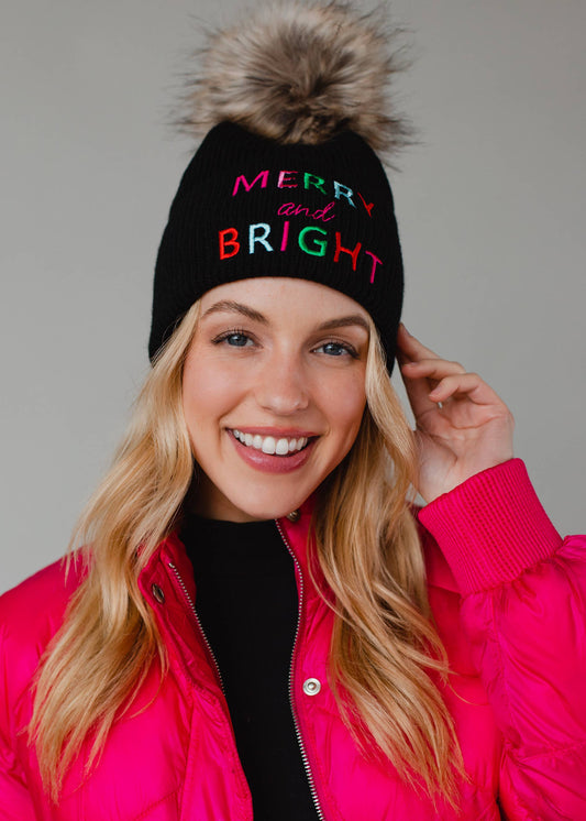 Black Merry & Bright Knit Pom Hat