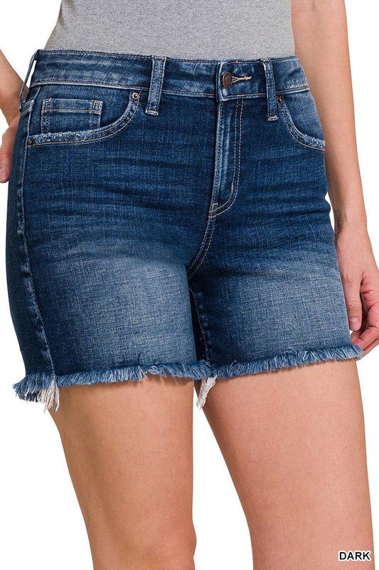 MR Frayed Hem Denim Shorts-Dark