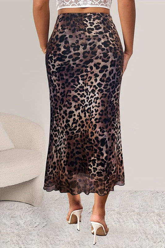Leopard Print Stretch Mesh Skirt