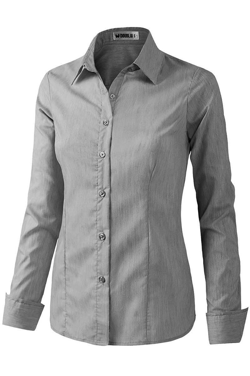 Button Down Long Sleeve Collared Shirts: GREYHEATHER