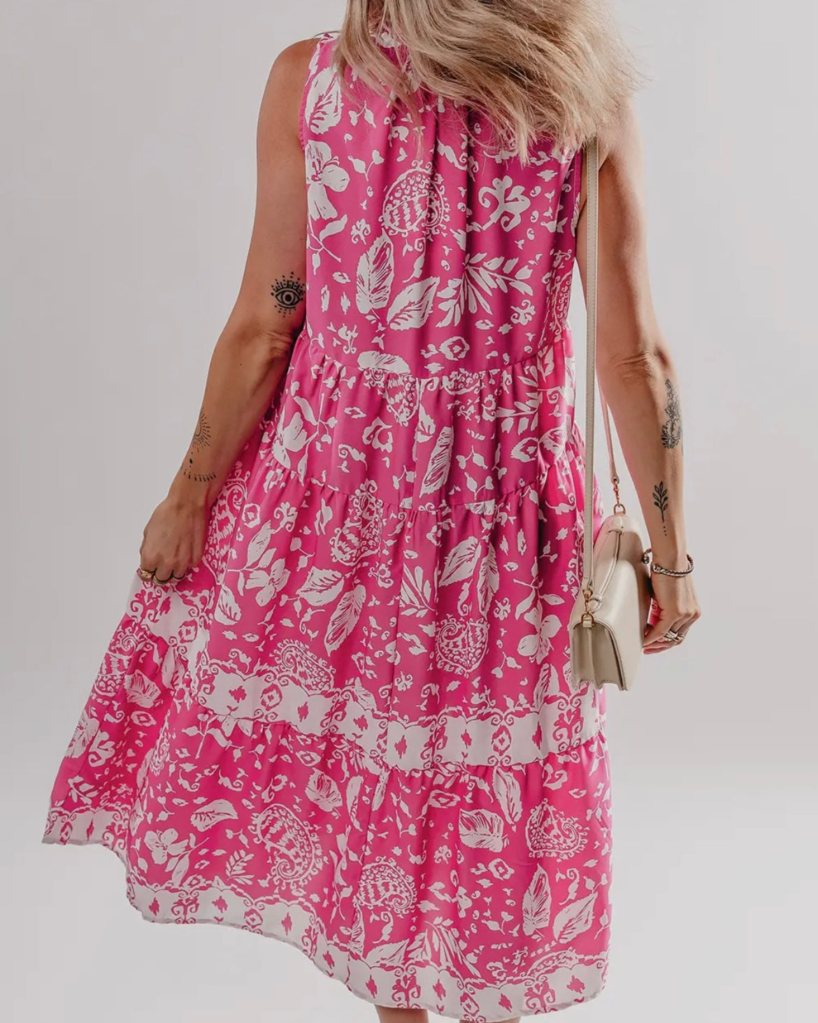 Floral V Neck Tiered Midi Dress