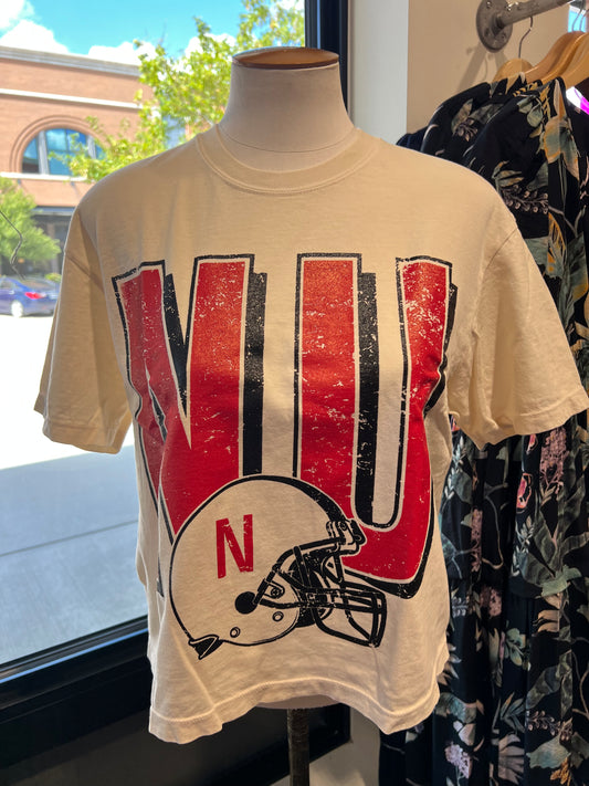 NU Football Ivory SS Long Cropped Tee