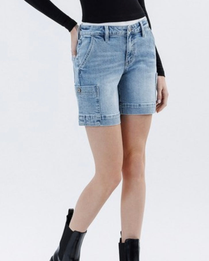 Midrise Cargo Pocket Denim Shorts
