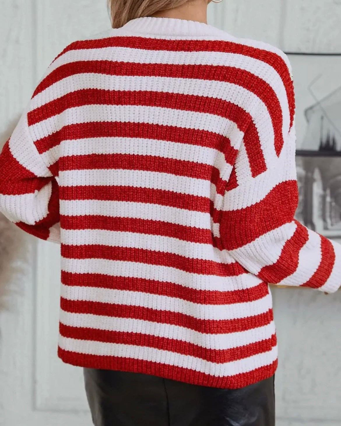 Red and White Chenille Sweater
