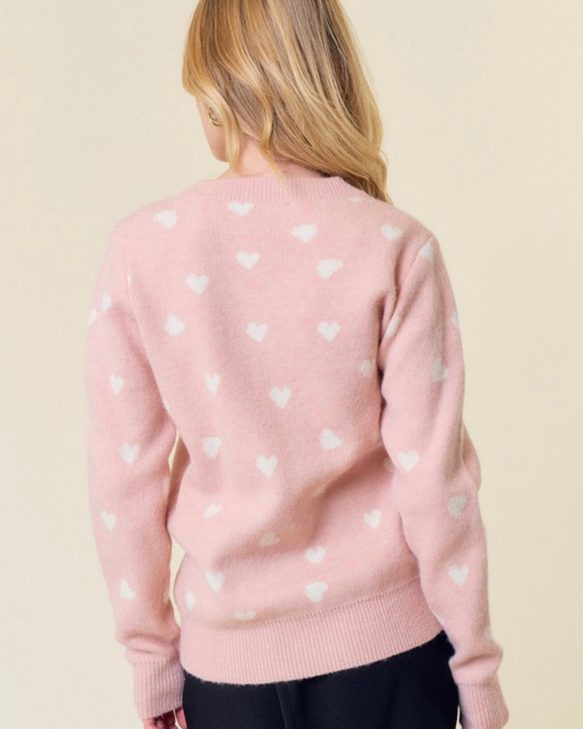 Pink V-neck Heart Sweater