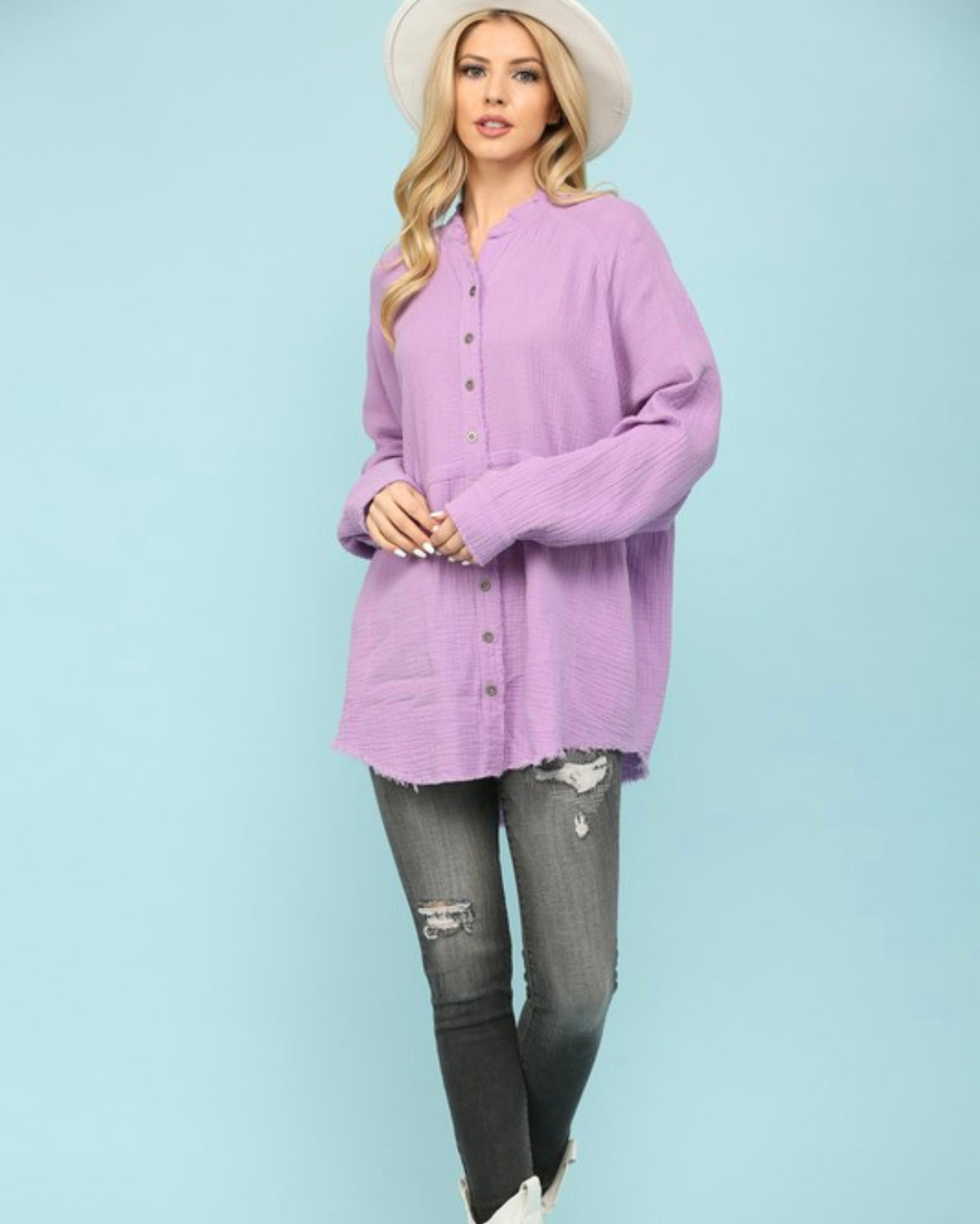 Gauze Button Down Pocket Top