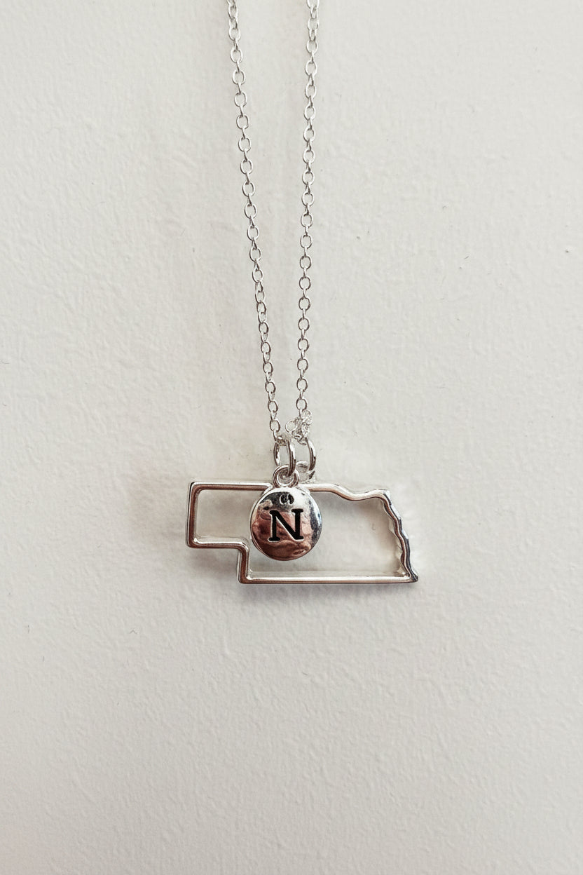 NE State Single Charm Necklace-Silver
