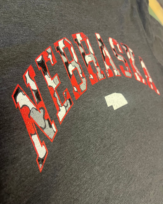 Nebraska Red Camo SS Tee-Gray