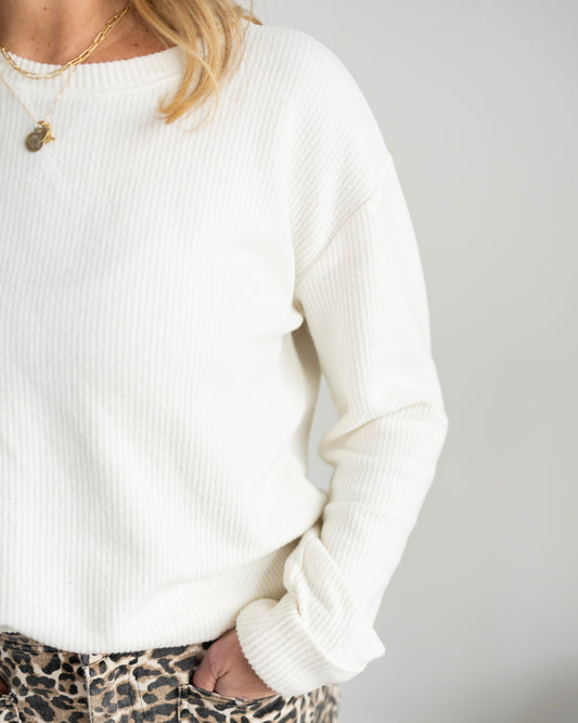 Brushed Crew Neck Long Sleeve Top: CREAM