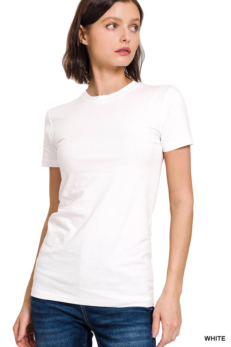 Short Sleeve Crew Neck Fitted Tee: White