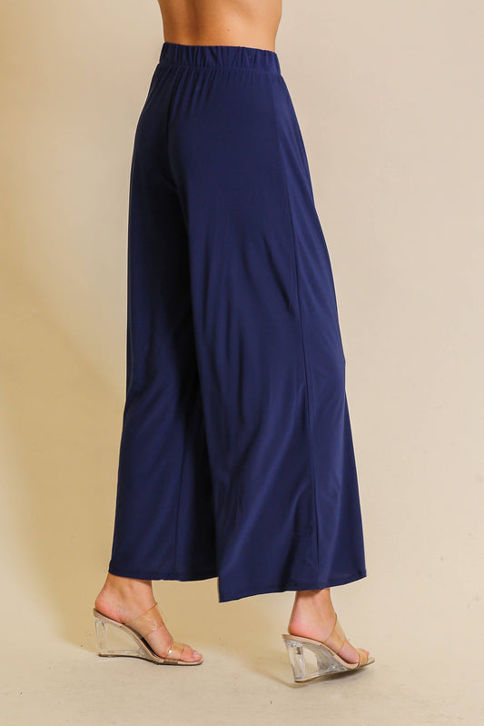 Elastic HW Knit Wide Leg Pants: Navy