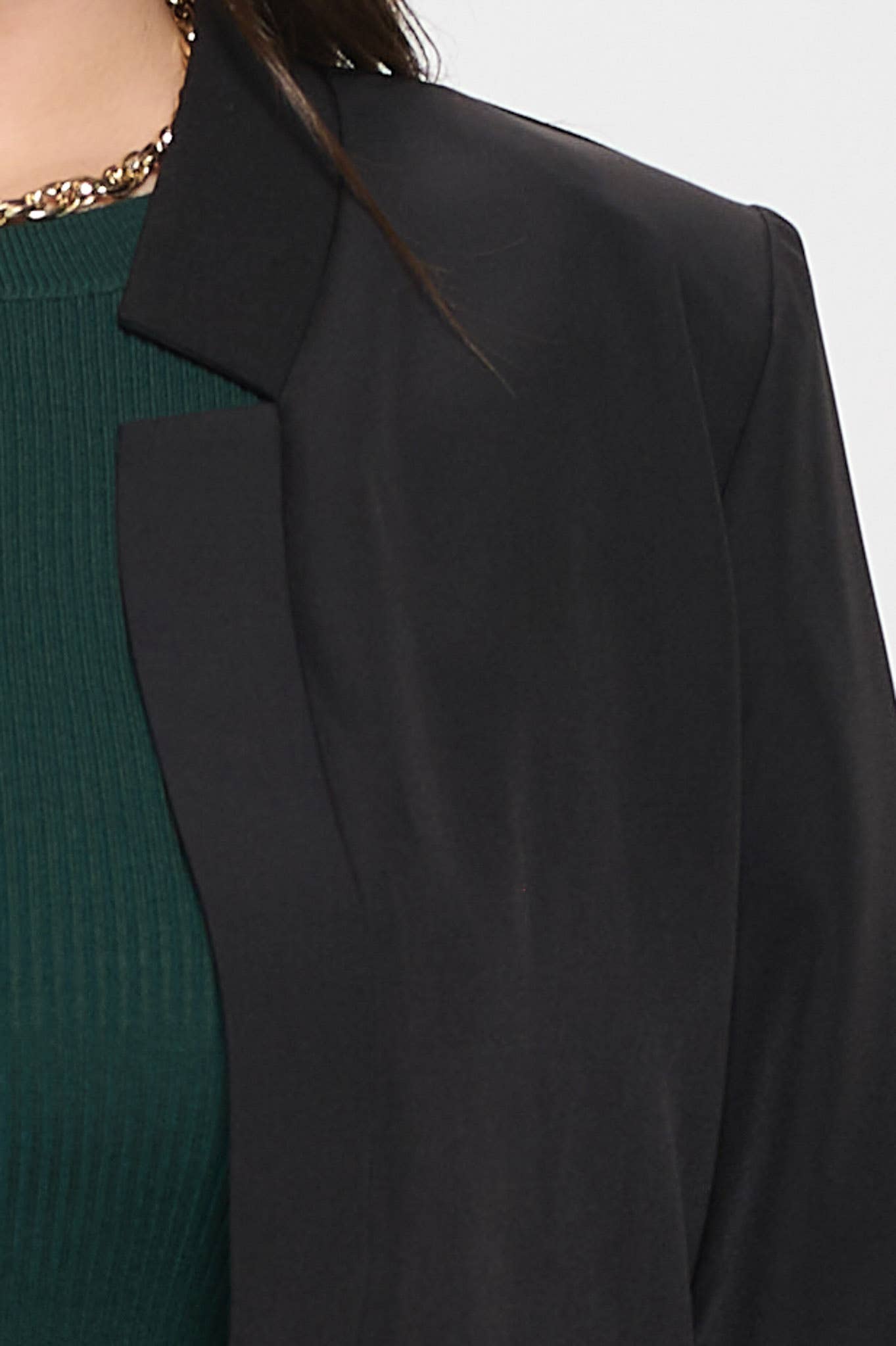 NOTCH COLLAR LONG SLEEVE BLAZER: BLACK