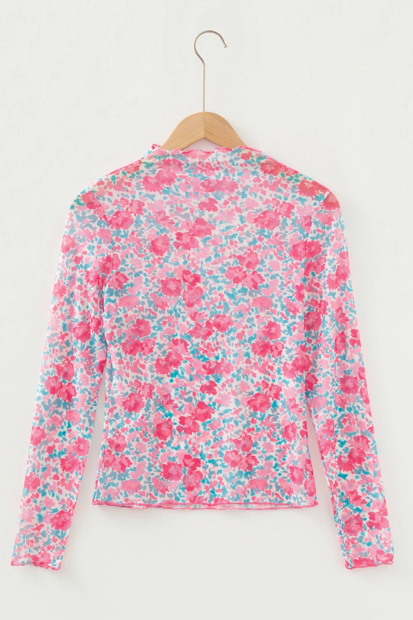Floral Mesh Mock Neck Top: Pink