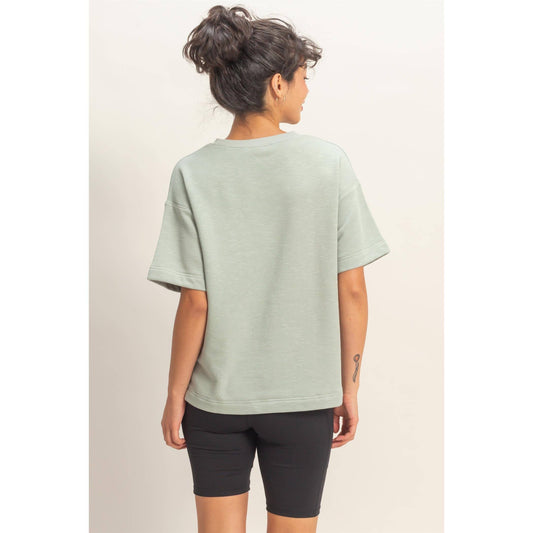 Crew Neck Short Sleeve Top: SAGE GREEN