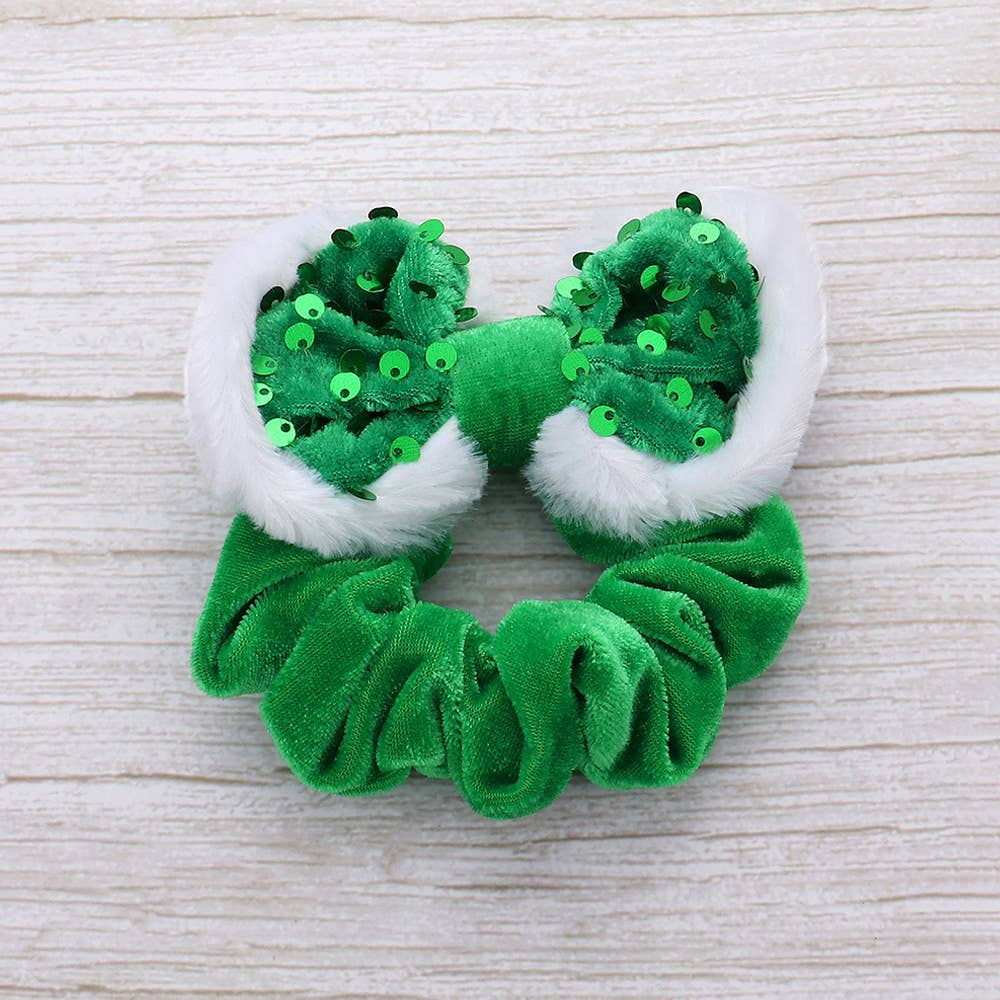 Green Sequin Christmas Bow Scrunchie