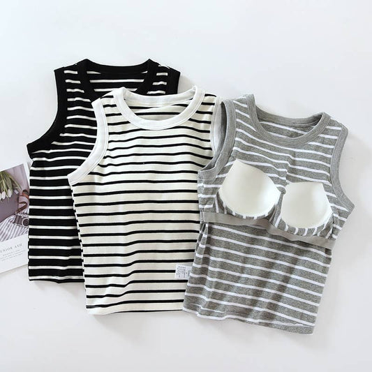 Stripe Tank w Shelf Bra: White/Black
