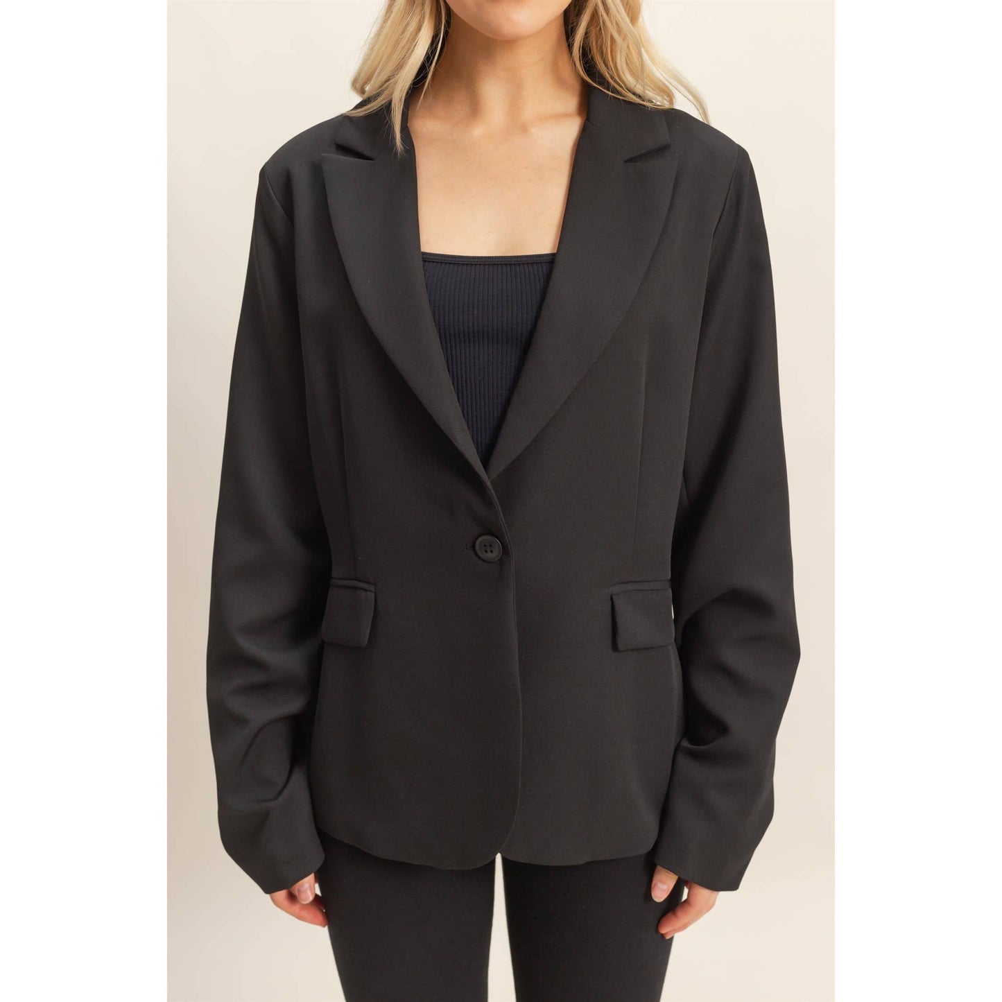 Single Button Blazer: BLACK