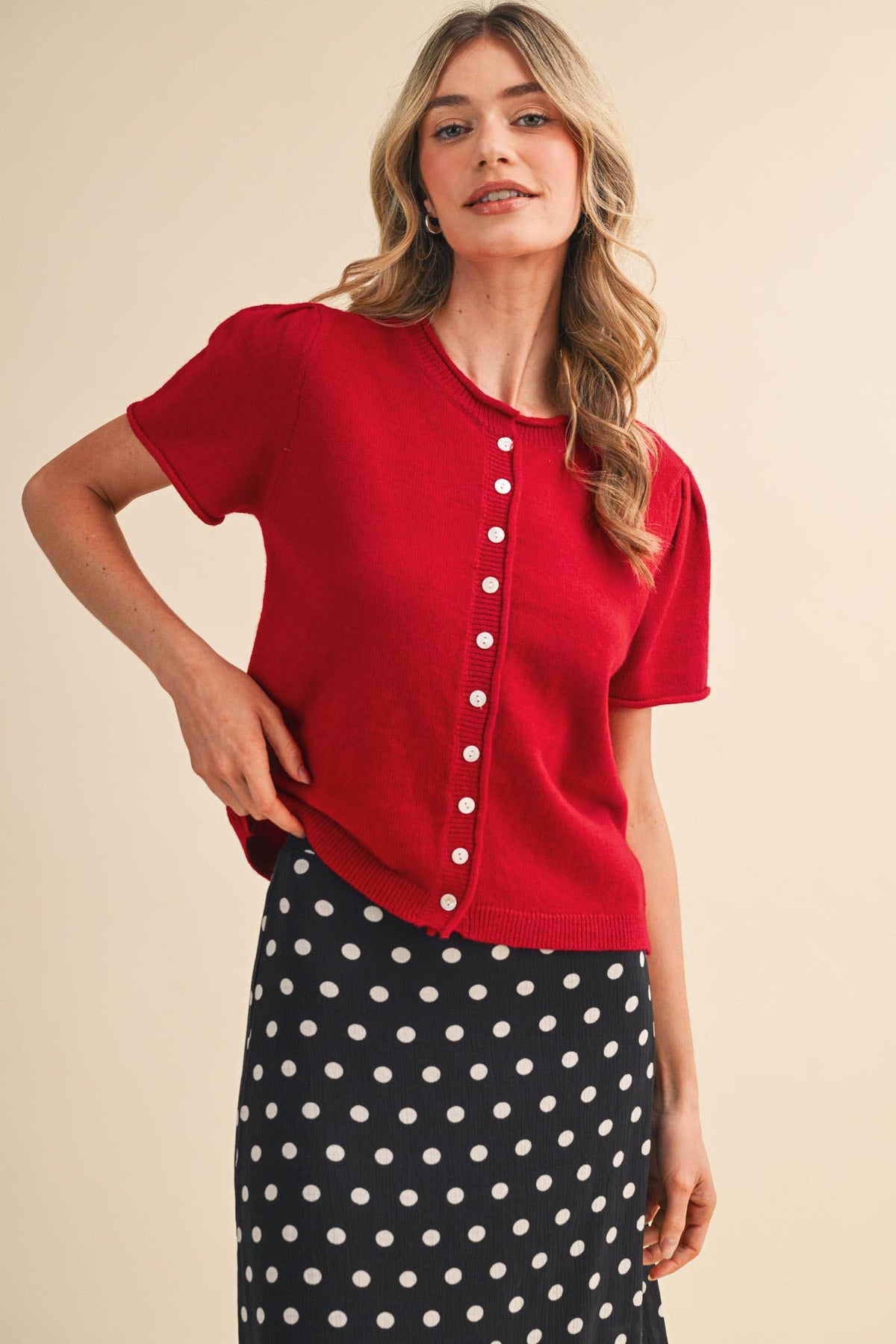 Short Sleeve Red Cardigan