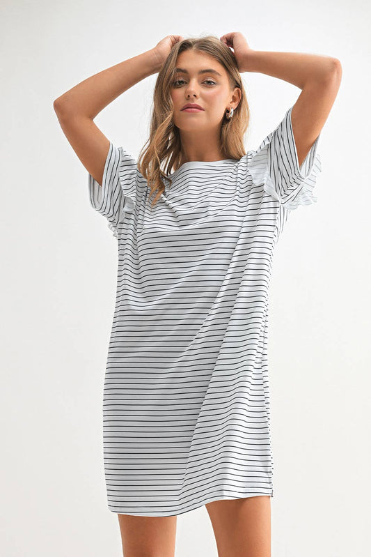 Stripe Ruffled Short Sleeve Dress