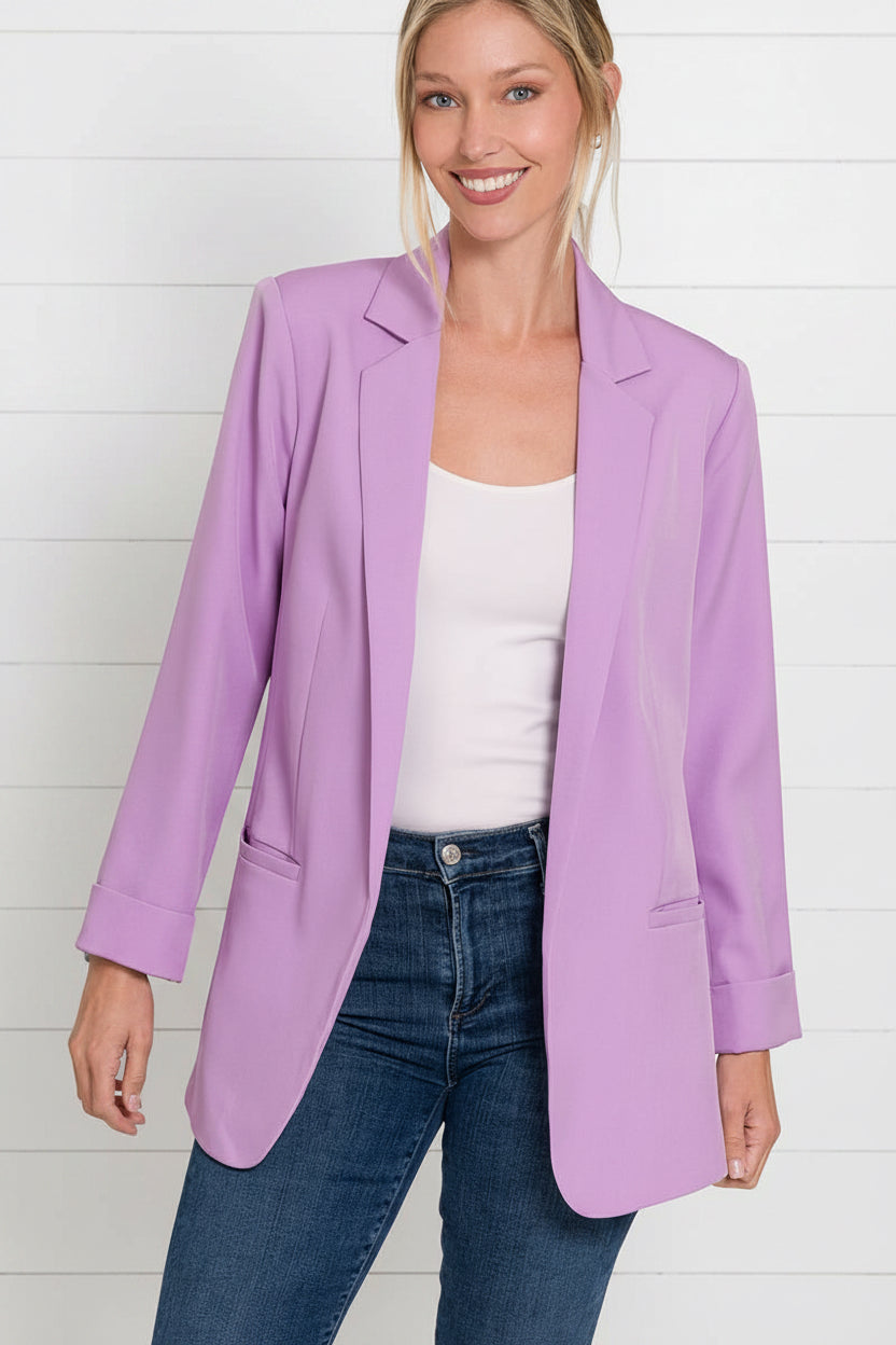 Lavender Woven Solid Classic Blazer