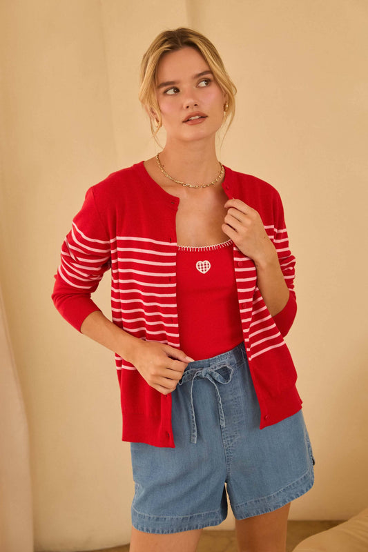 Red/Pink Striped Button-Down Cardigan