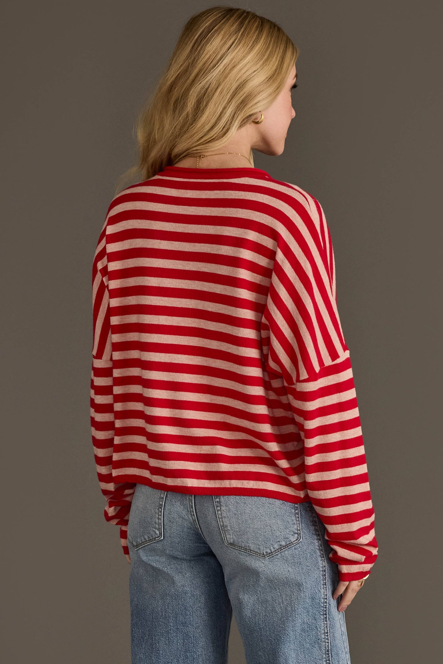 Red & Lt. Pink Striped Cardigan