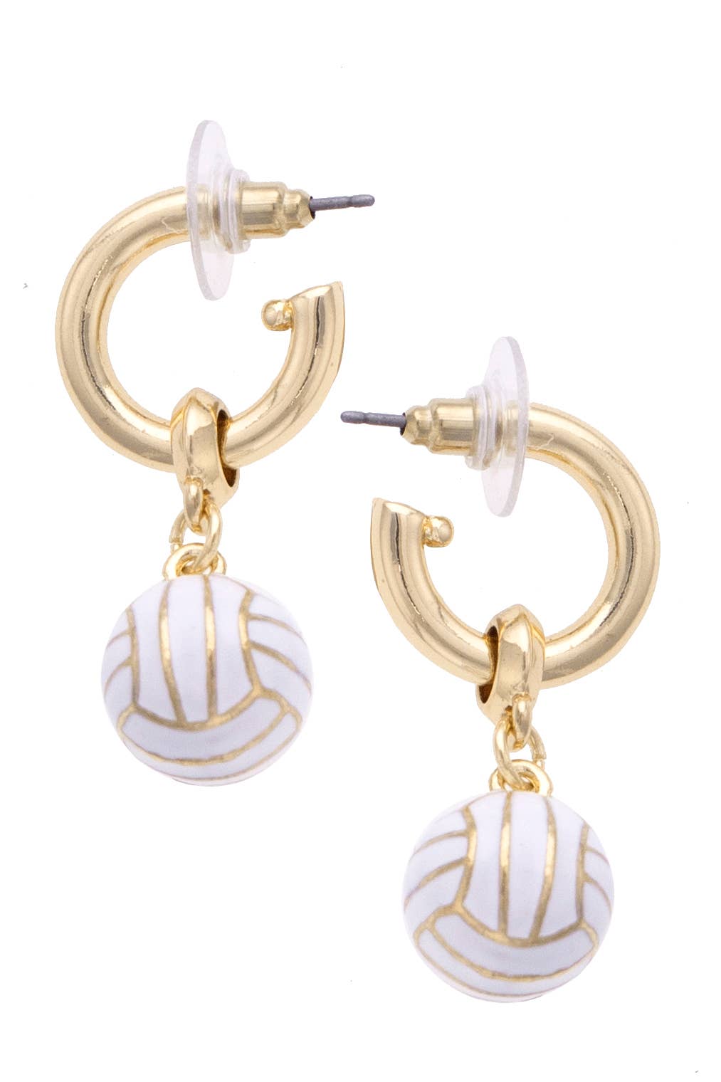 Volleyball Enamel Drop Hoop Earrings in White