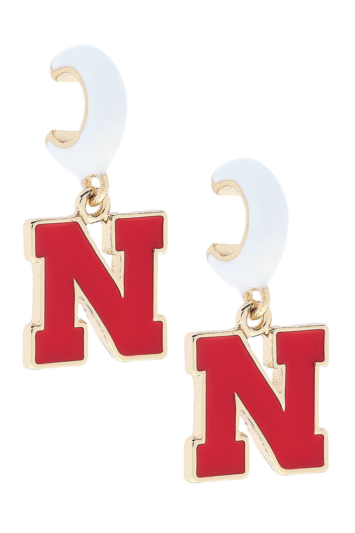 Nebraska Huskers Enamel Huggie Hoop Earrings in White