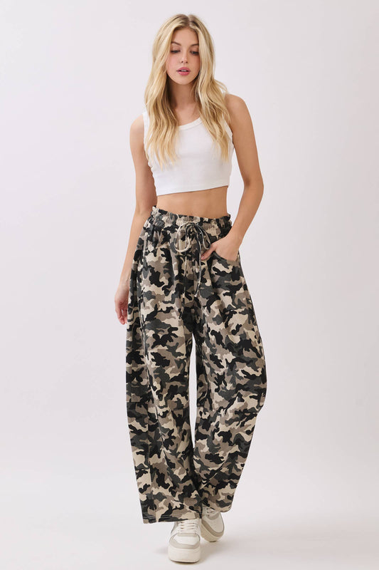 Camo Terry Barrel Pants