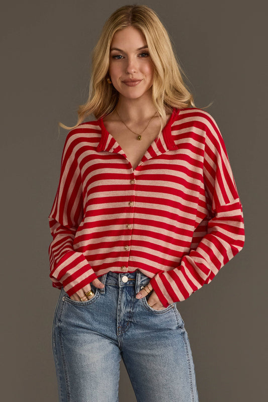 Red & Lt. Pink Striped Cardigan