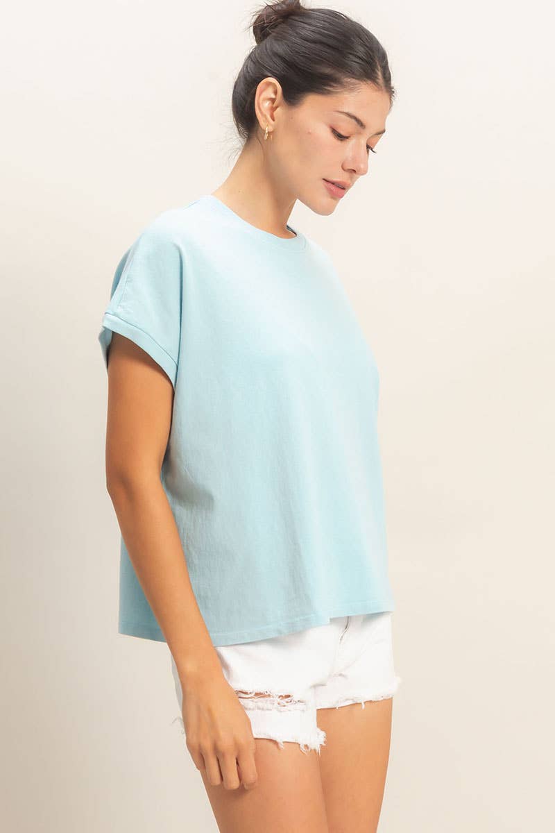 Capped Sleeve Mineral Wash T-Shirt: BLUE