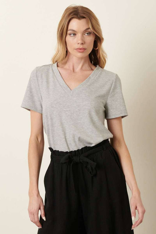 RIB KNIT V NECK TOP