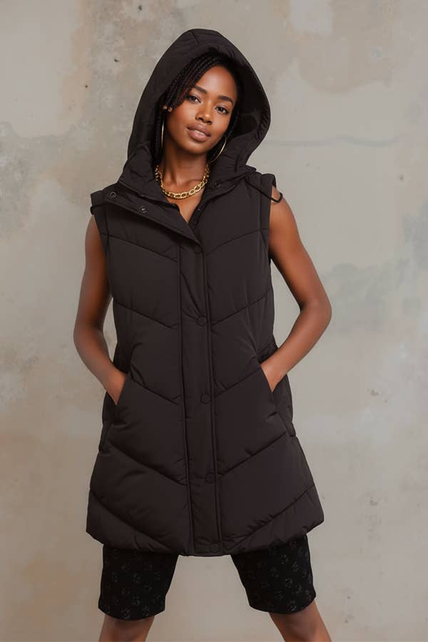 Hooded Puffer Vest: Black