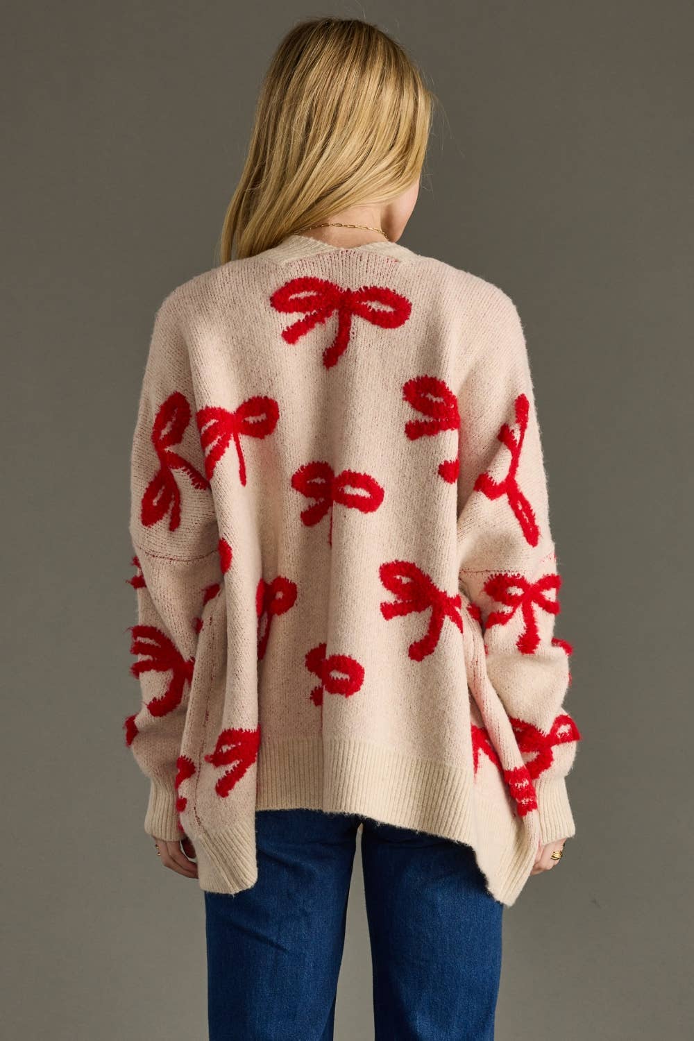 Tan & Red Bow Cardigan