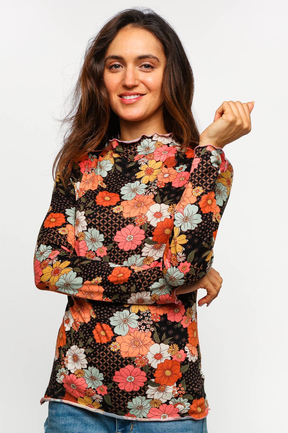 Fall Floral Mock Neck Top