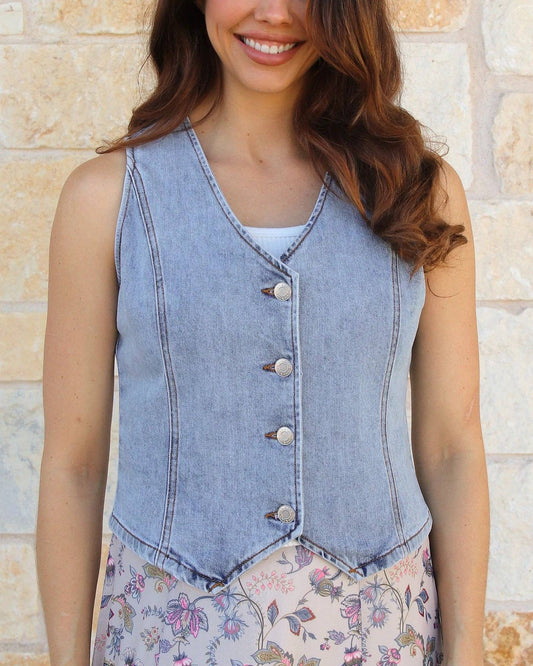 Denim Vest in Mid-Wash