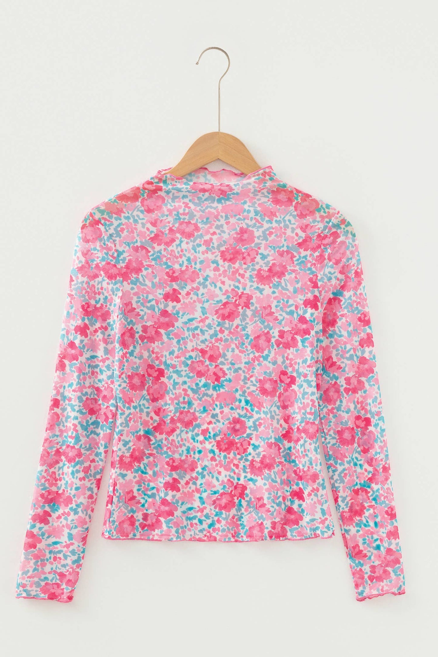Floral Mesh Mock Neck Top: Pink