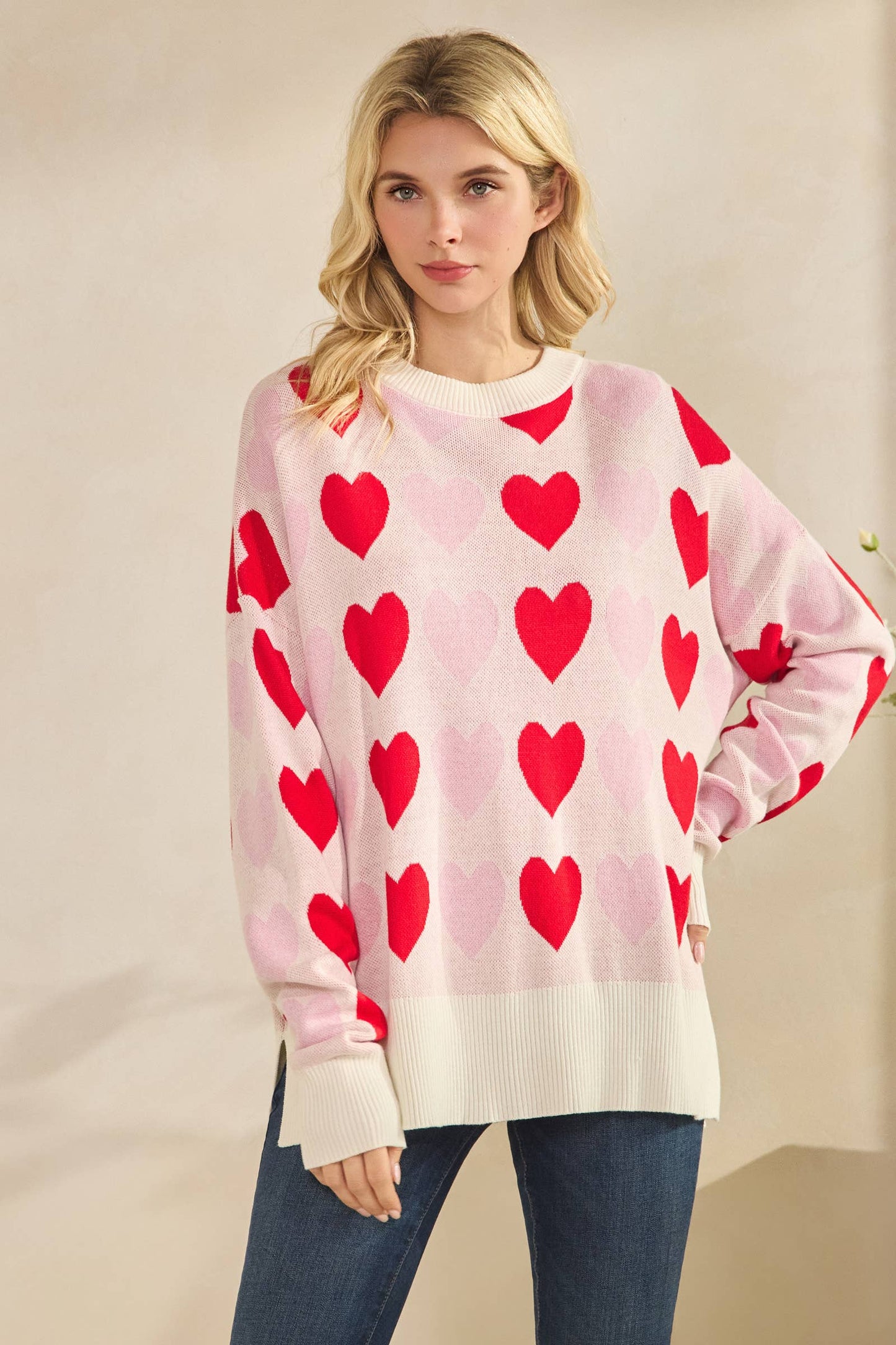 Pink & Red Heart Long Sleeve Sweater