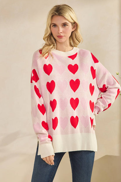 Pink & Red Heart Long Sleeve Sweater