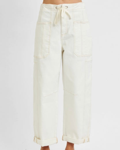 HR Crop Wide Barrel Cream Denim