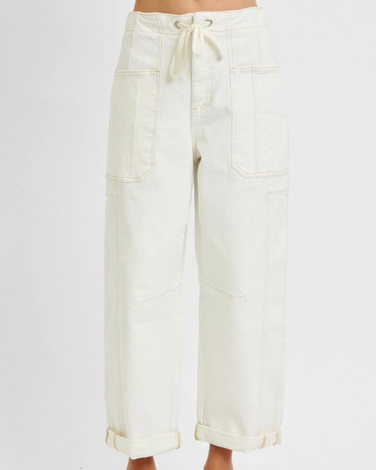 HR Crop Wide Barrel Cream Denim