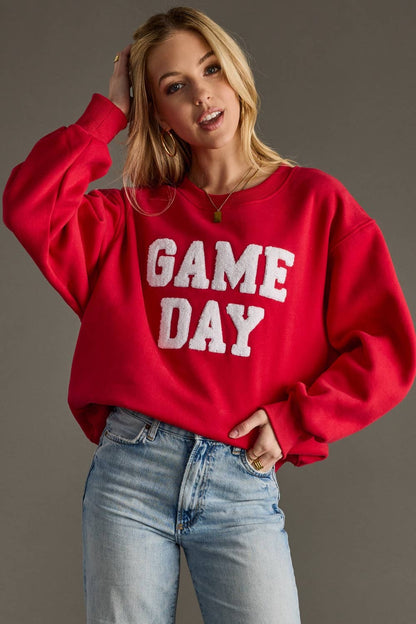 Red Fuzzy Letter Game Day Sweatshirt
