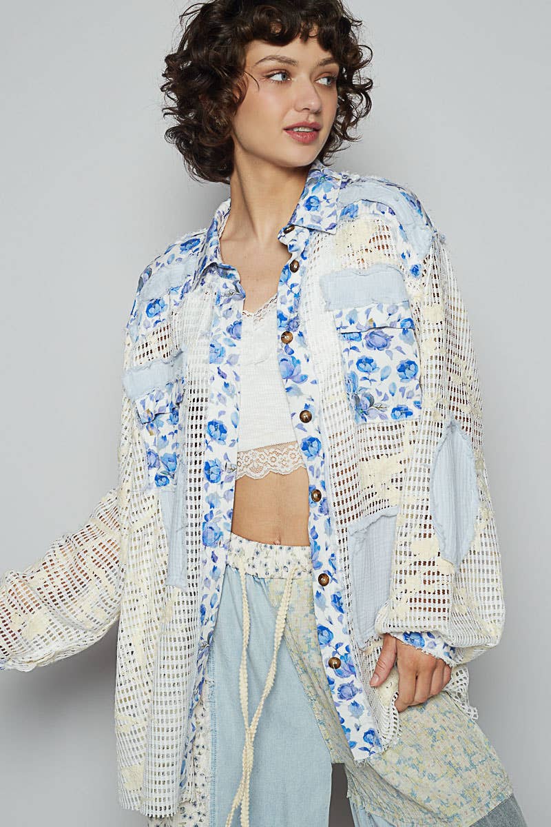 Blue Crochet Lace Floral Top