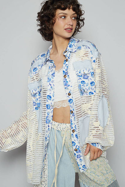 Blue Crochet Lace Floral Top