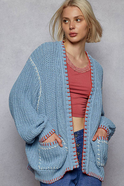 Powder Blue Blanket Stitch Cardigan