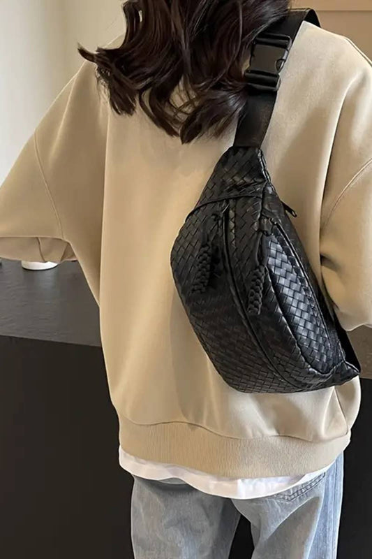 Vegan Leather Woven Crossbody Bag