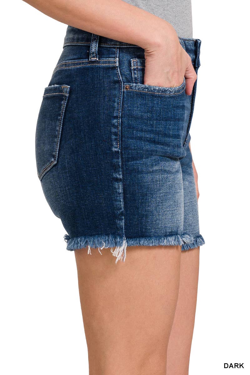 MR Frayed Hem Denim Shorts-Dark