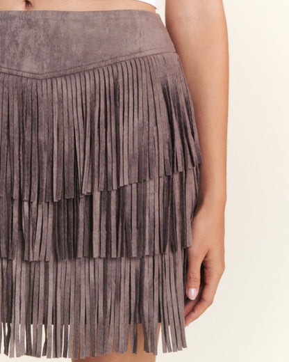 Suede Fringe Skirt with Shorts