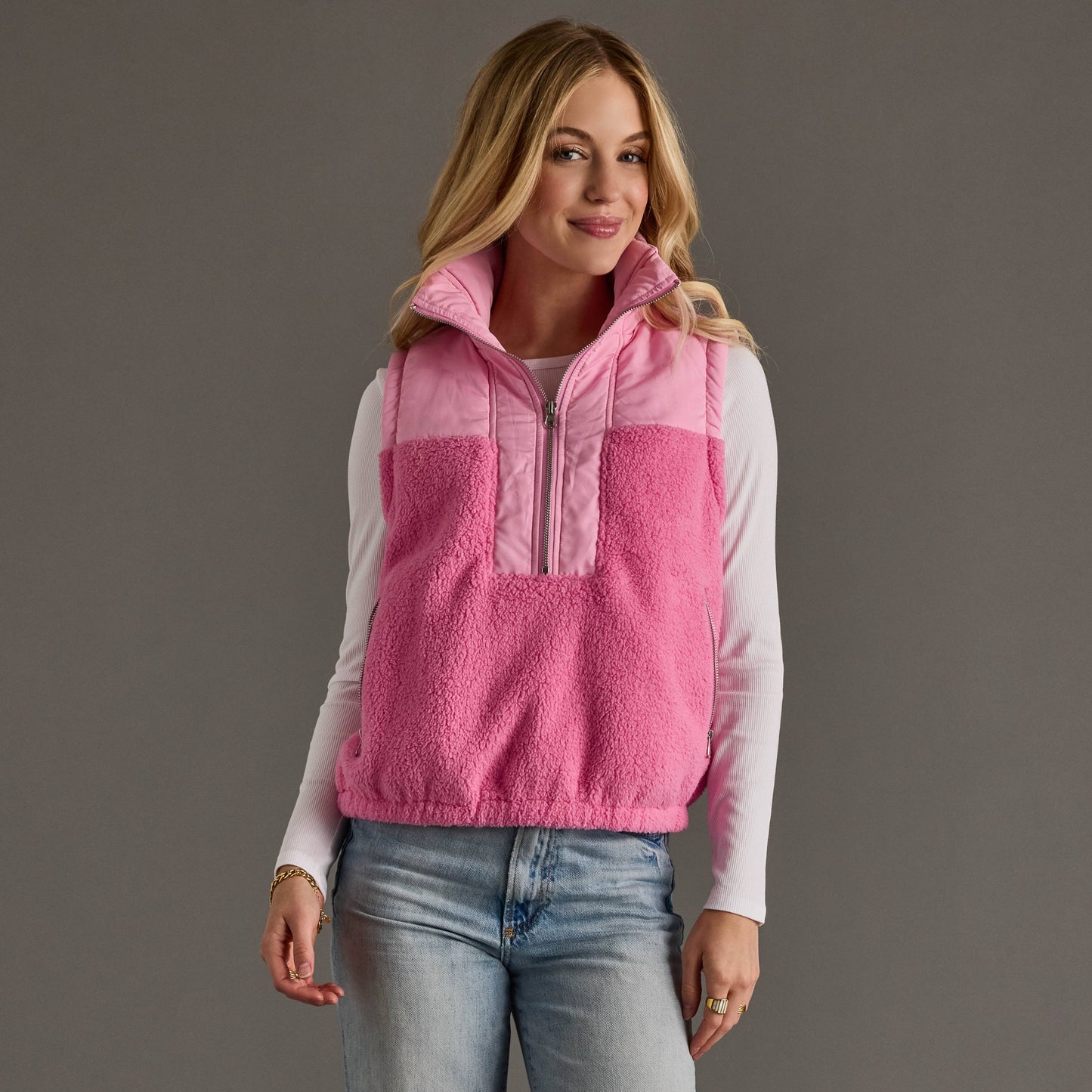 Lt. Pink Colorblock Sherpa Vest